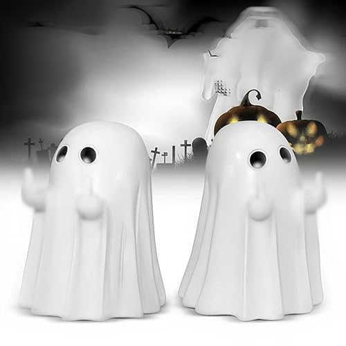 2PCS Halloween Ghost Figurines, Handcrafted Halloween Decor for Indoor Shelf,