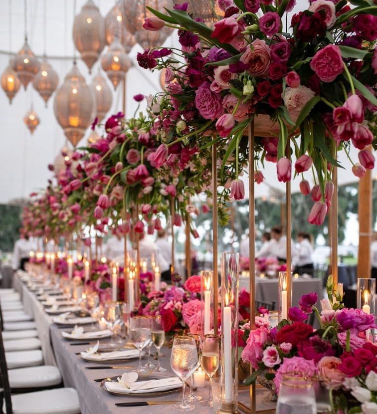 Miniatura 6 de 10 jarrones de columna de 23.6 pulgadas, centros de mesa dorados para mesa, soporte de flores de metal, centros de mesa de boda dorados para mesas,