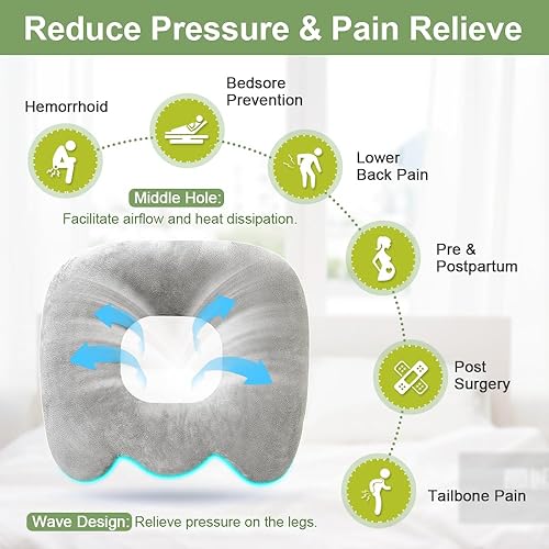 Miniatura 2 de Almohada de hemorroides para dolor de cama para sentarse en los glúteos, almohada de dona de presión, cojín de úlcera de presión, almohada de dona