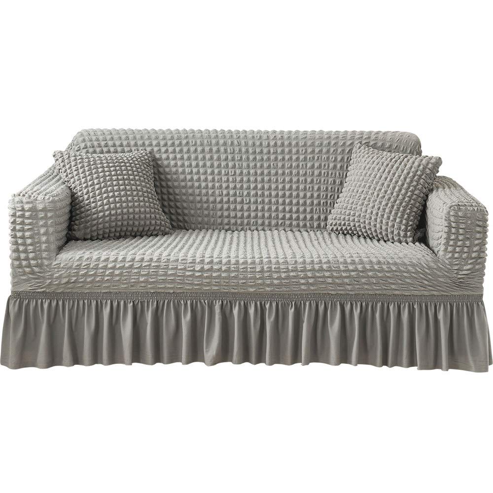 Housse de canapé extensible 1 place 90-140cm en tissu gris