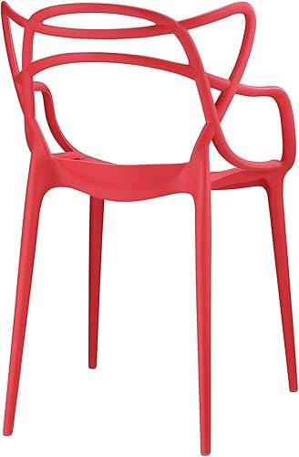 Miniatura 4 de Modway Enredado moderno moldeado plástico dos sillas de comedor en rojo