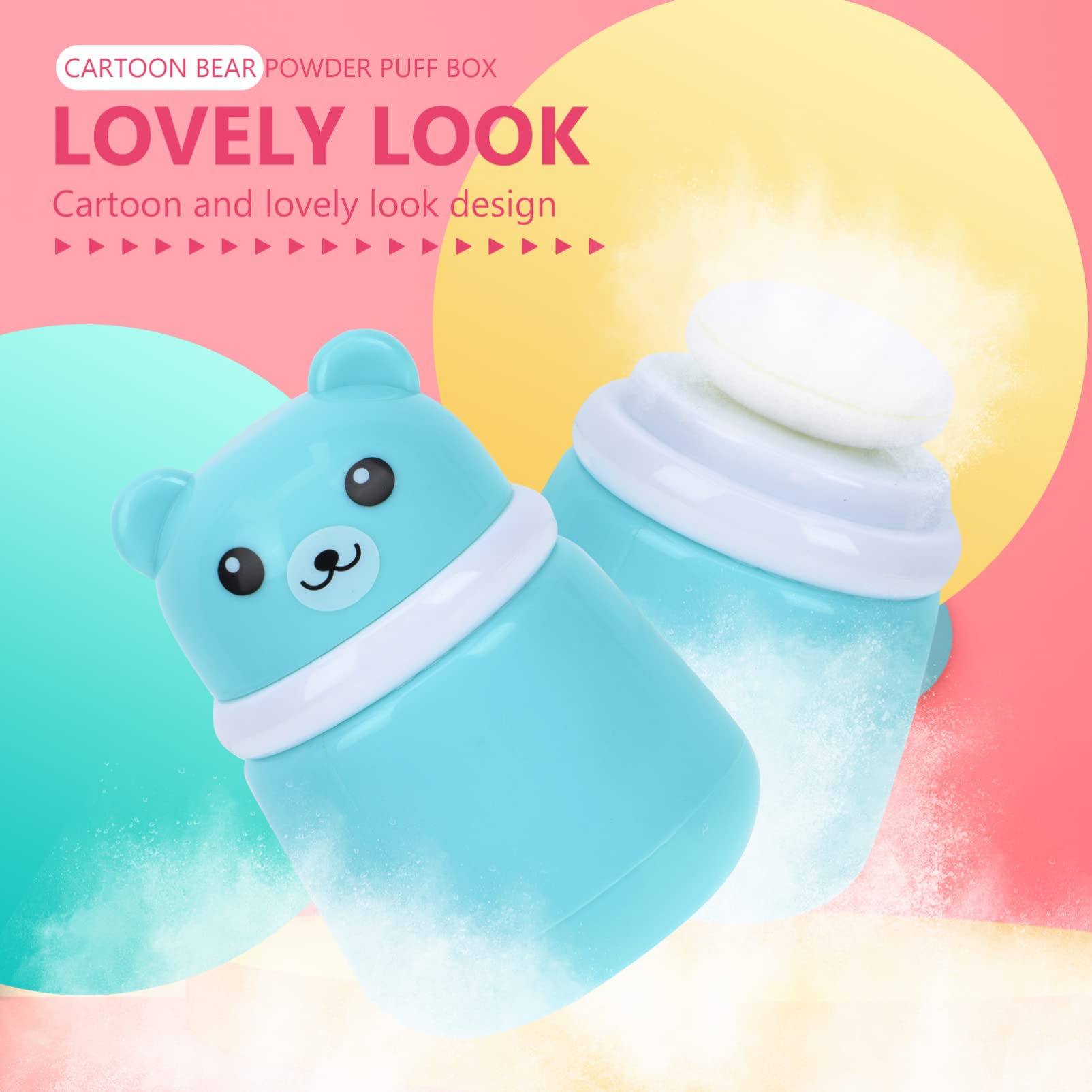 Lurrose Puff Skincare Containers Loose Powder Container Portable Loose Powder Case with Mushroom Sponge Puff Refillable Powder Bottle Jars for Home Outdoor Blue Makeup Powder Travel - Image 3