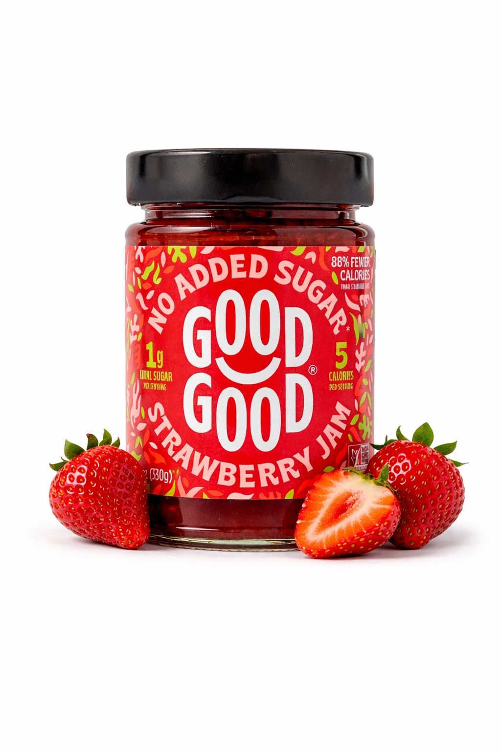 GOOD GOOD Strawberry Jam - No Added Sugar - Low Calorie - Gluten Free and Vegan - Diabetic and Keto Friendly - 12oz / 330g (Pack of 1)