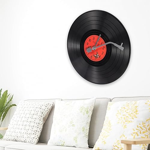 Miniatura 3 de NOLITOY Reloj de pared de disco de música clásica divertida con pilas, silencioso, sin tictac, reloj de pared para sala de música de los años 50,