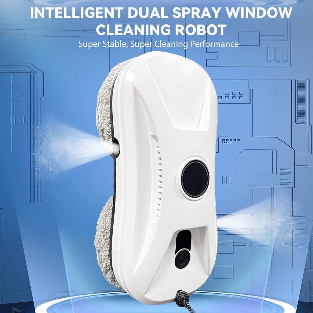 Robot pulitore per finestre, design ultrasottile, robot per finestre a doppia uscita con nebulizzazione ad ultrasuoni, 3 modalità di pulizia, pianificazione intelligente del percorso, sistema