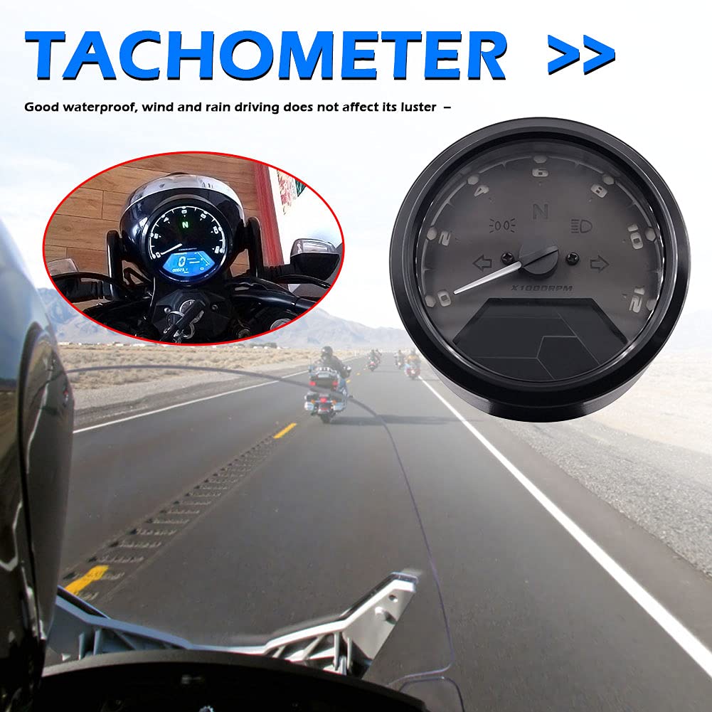 Motorrad Drehzahlmesser Kilometerzähler, Motorrad digital Tachometer, 12000 U/min Motorrad LED Hintergrundbeleuchtung digitaler Tachometer Kilometerzähler für Motorräder mit 4 Takt, 2/4 Zylindern