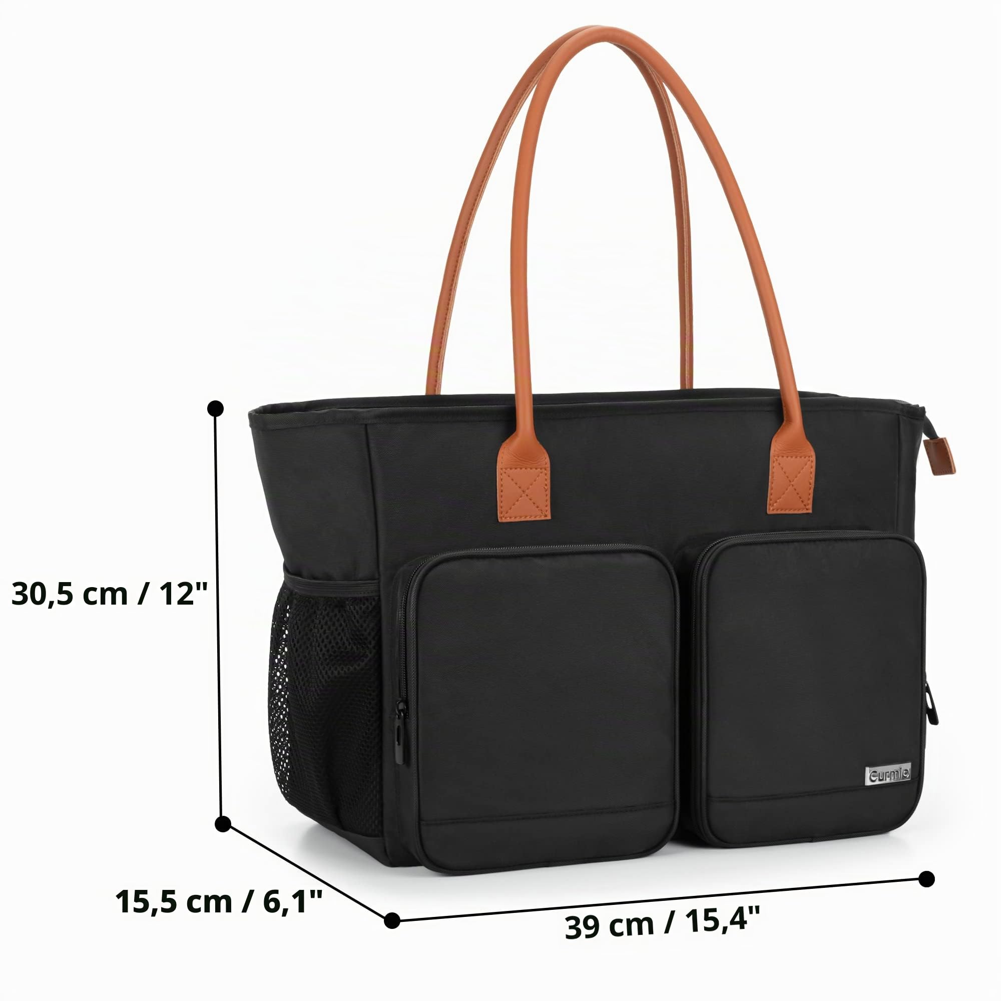 CURMIO Sac de Transport pour Femme, Sac de Travail pour Enseignant, Pochette Rembourrée pour Ordinateur Portable, Idéal pour Professeurs, Noir (Sac Vide)