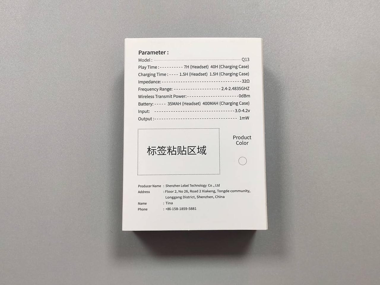 BESNOOW Q13 Wireless Earbuds Product Parameters