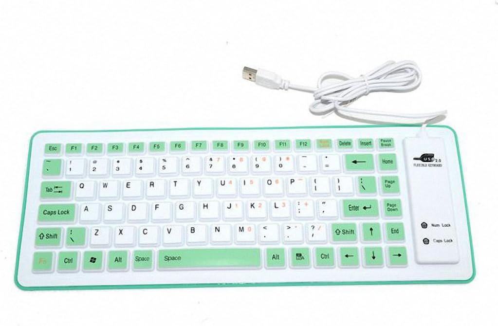 LIPPO Foldable Silicone Keyboard USB Wired Silicon Flexible Soft Waterproof Roll up Silica Gel Computer Desktop (88 Keys) Keyboard for PC Laptop Notebook in Library Office Class Home Car (Green)