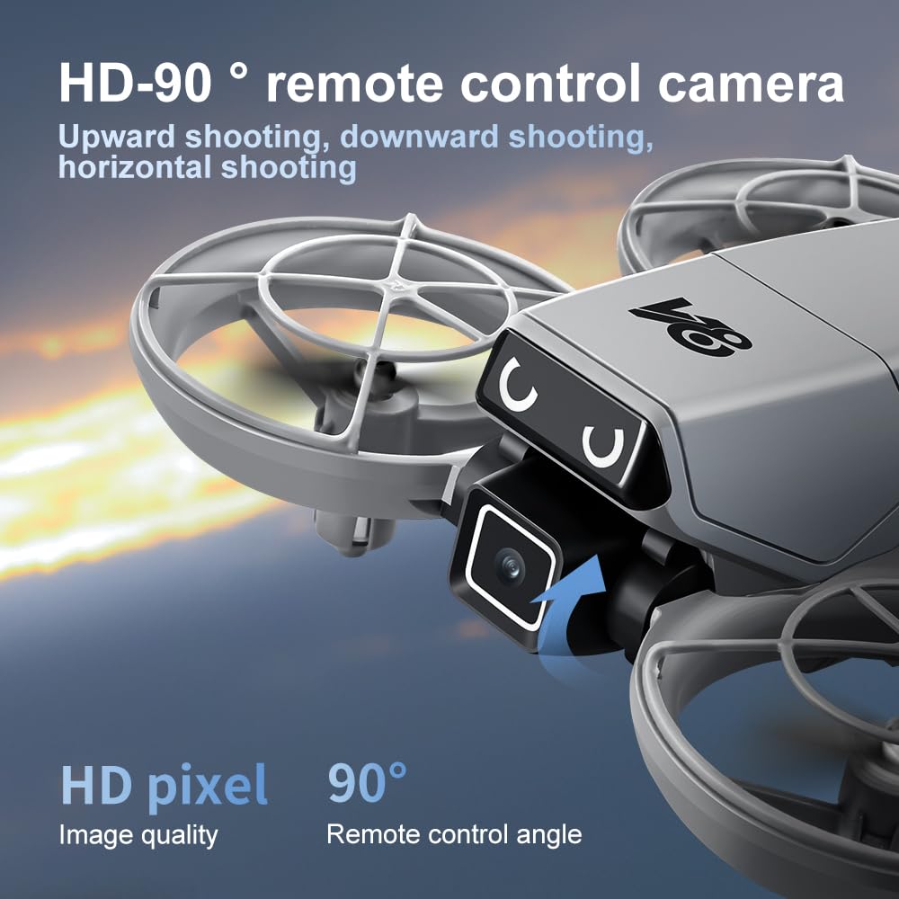 RC Small Drone with Dual Cameras, Light Eyes, All-Round Propeller Guard, Altitude Hold, One-Key Takeoff, 3D Flips, 2 Batteries, Intelligent Obstacle Avoidance, Remote Control Helicopter Airplane, Hovering, APP Control, LED Lights, for Beginners FPV Palm Takeoff Mini Quadcopter (Gray-White)