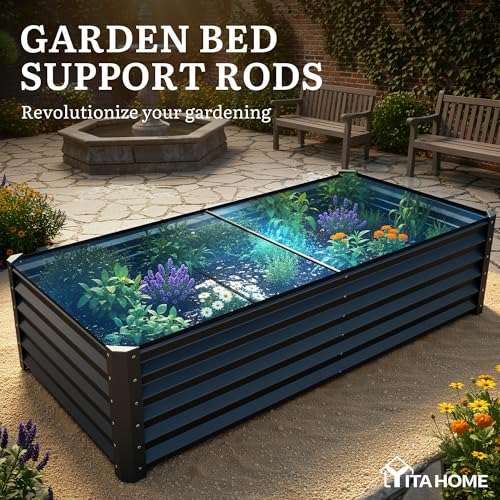 YITAHOME 2pcs 8x4x1.5 ft Galvanized Raised Garden Bed Kit, Large Metal Planter Box with Gloves, Safety Rubber & Support Rod, Outdoor Flower Bed for Plants Vegetables, Black by YITAHOME - Image 7