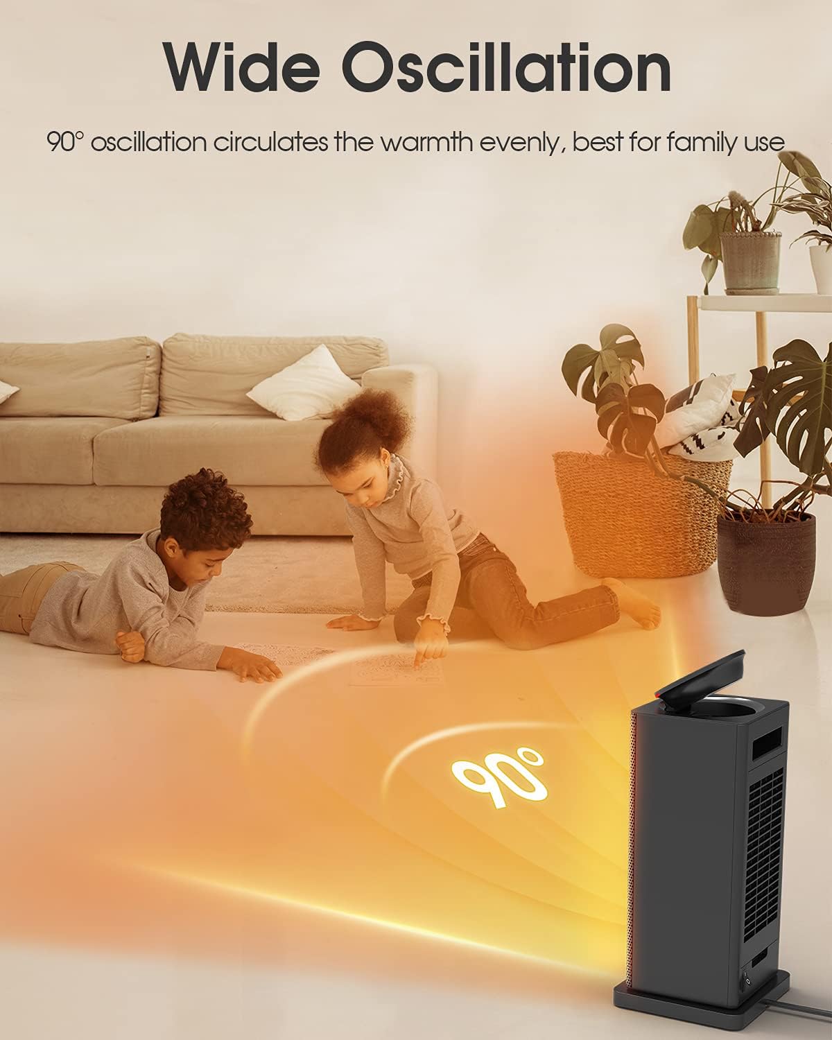 Space Heater, 1500W Oscillating Portable Heater with ECO Temperature Control, Electric Heater with 24H timer Overheat & Tip-Over Protection, Remote, Space Heaters for Indoor Use Office Bedroom