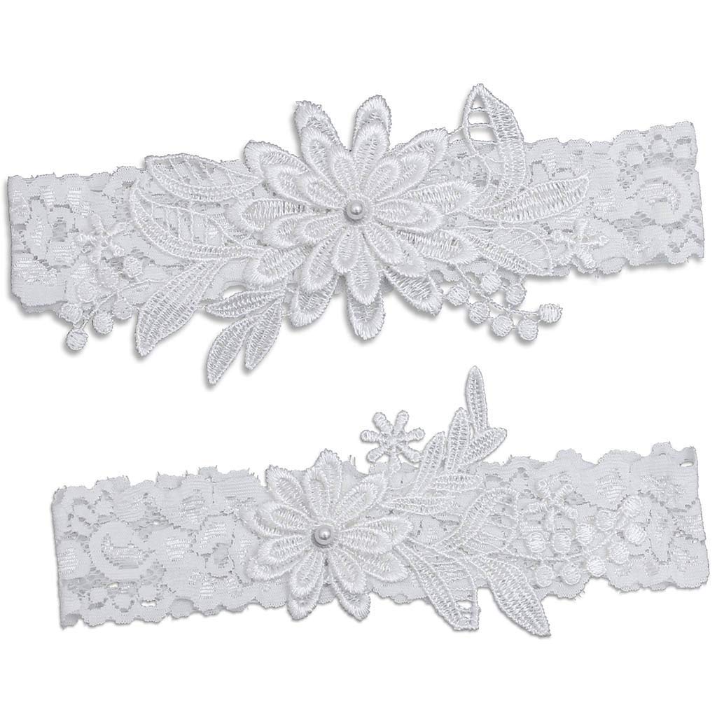 Wedding Garters for Bride, Blue White Bridal Lace Garter Set with Pearl.