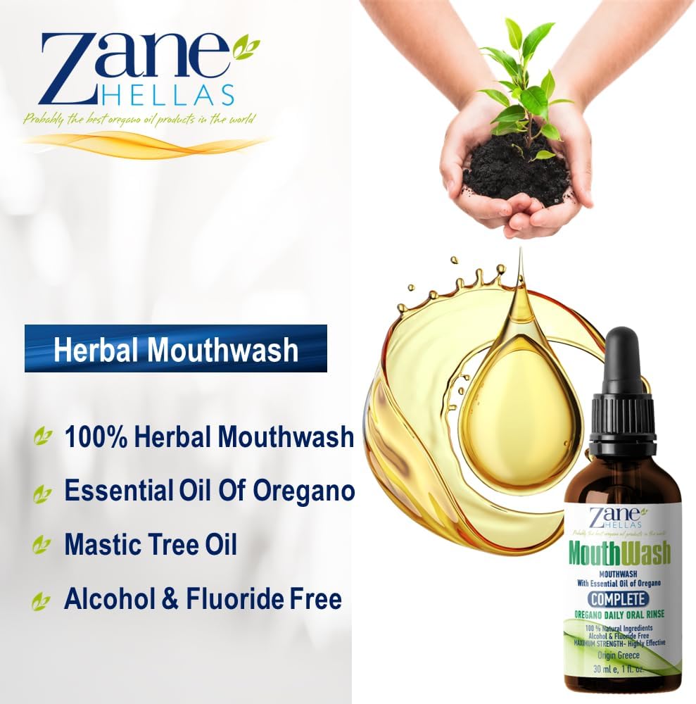 Zane Hellas MouthWash. Oral Rinse with Oregano Oil Power. Ideal for Gingivitis, Plaque, Dry Mouth, and Bad Breath. Alcohol and Fluoride Free. 100% Herbal Solution. 1 fl.oz.-30ml. - Image 8