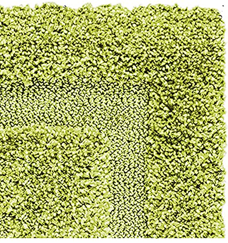 Image of Rectangular Box Square Shaggy Carpet for Living Room, Bedroom, High Low Design Finish Microfiber 1.8 Inch Pile High, 6x6 Feet Green|Green Color