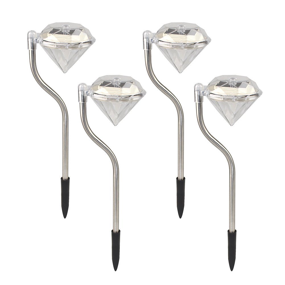 Solarize Set of 4 White LED Garden Diamond Solar Lights - Outdoor