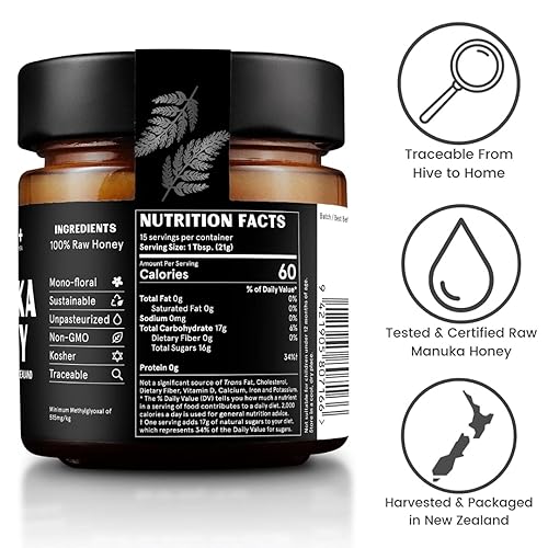 Miniatura 2 de End of the World Honey - Miel de Manuka de Nueva Zelanda en tarro de vidrio de 10.6 oz - Miel de Manuka de alto grado - Miel de mejor sabor,