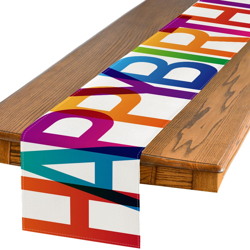 Photo 1 of Artoid Mode Colorful Happy Birthday Table Runner, Seasonal Kitchen Dining Table Decoration for Home Party Decor 13x72 Inch