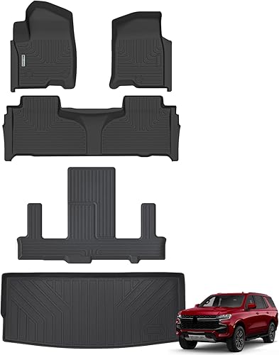 WAYIDSS Alfombrillas y tapete para maletero para Chevrolet Tahoe 2021-2024 (solo se adapta a 7 asientos) con asientos de cubo de segunda filaGMC