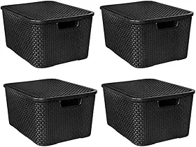 Kit 4 Caixas Organizadoras Rattan 7 Litros Com Tampa Cor: Preto