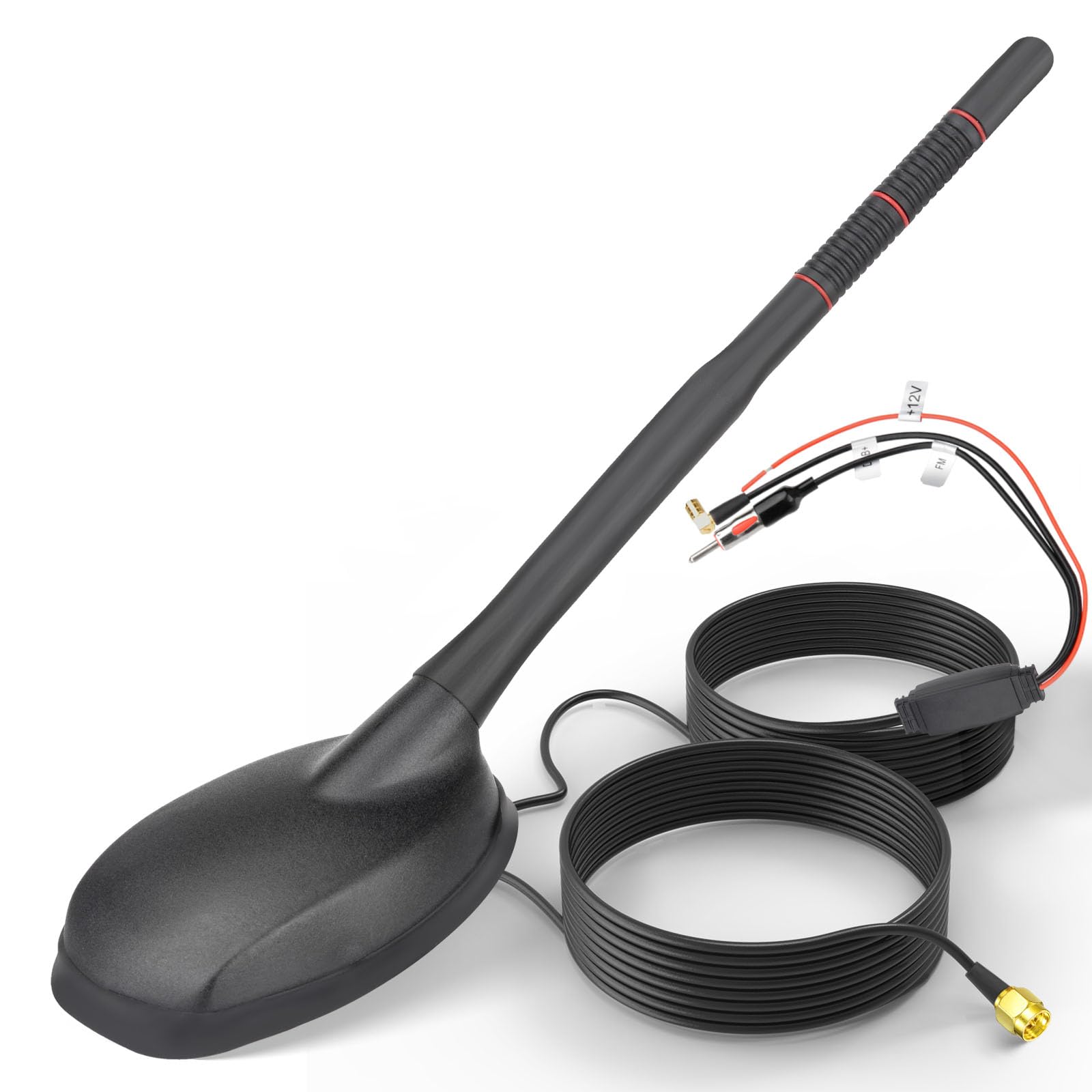 Eightwood Active DAB DAB+ antena samochodowa radio cyfrowe GPS DAB FM antena samochodowa antena dachowa antena samochodowa ze wzmacniaczem ze złączem SMB/SMA DIN adapter radio samochodowe rozdzielacz