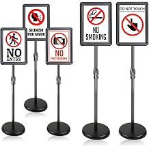 Sign Holder Stand with Rounded Safety Corners, Adjustable 31" to 52" Sign Stand Heavy Duty Floor Standing Poster Holder, Water/Sand Fillable Base for Storefront & Indoor Use, Anti-Glare Display for Signs Black, 8.5*11 - 1 Pack