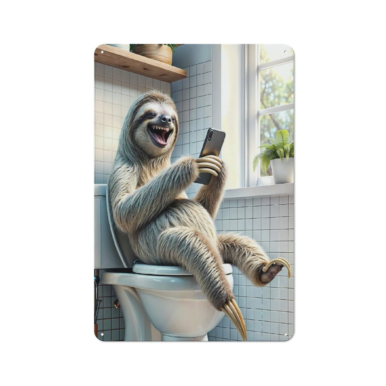 Junmoney Funny Sloth In Toilet Rustic Metal Sign 30X20cm For Garage Wall, For Everyday Room Decor With A Rustic Look
