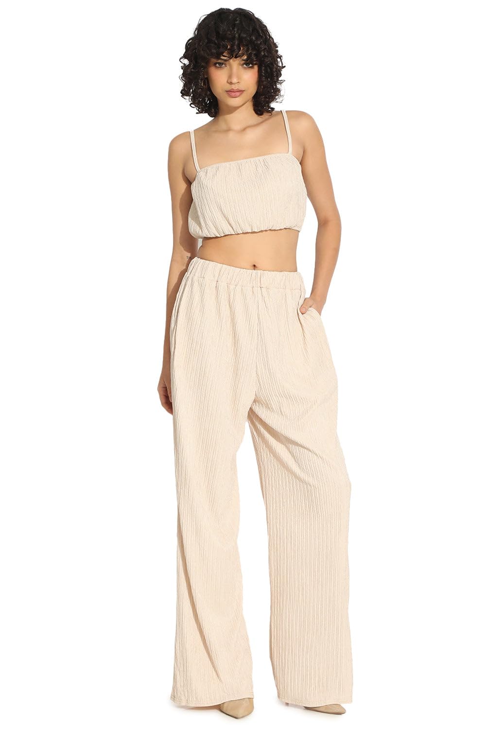showoffff Edition Women's Textured Beige Crop Top with Pants Co-Ords Set-CHN-038_Beige-P-picture-28