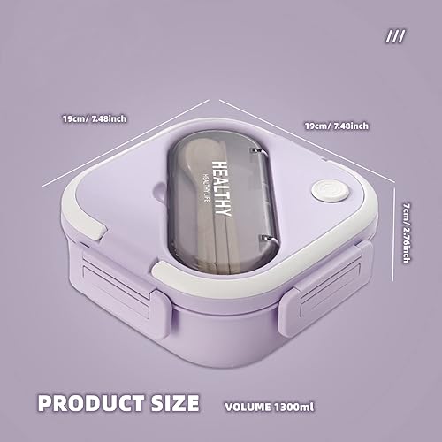 Miniatura 7 de Chchmu Lonchera Bento con compartimentos portátil con asa a prueba de fugas para ensalada con cubiertos, para el trabajo, picnic, viajes,