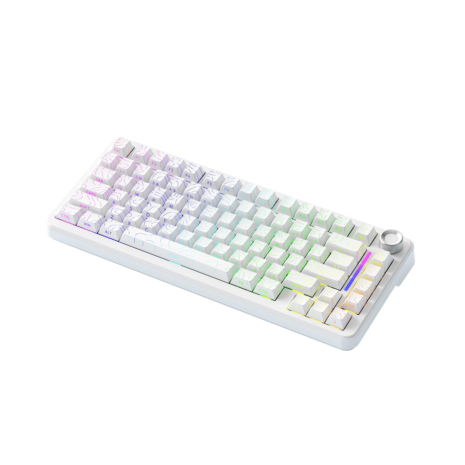 Free wolf Teclado Inalambrico F75, Teclado Mecánico 75% con Bluetooth/Type C/2.4G/, Teclado Gamer con 20 RGB Iluminación, Compacto Recargable para Win y Mac(Blanco) - Blanco