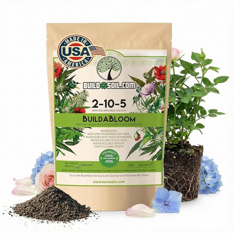 BuildASoil Vegan Bloom Booster & Flower Fertilizer - Plant Food for Organic Hydrangea, Roses, Hibiscus, and Vegetables - Natural Soil Flower Food - Best Fertilizer for Vegetable Garden - 1 LB Bag