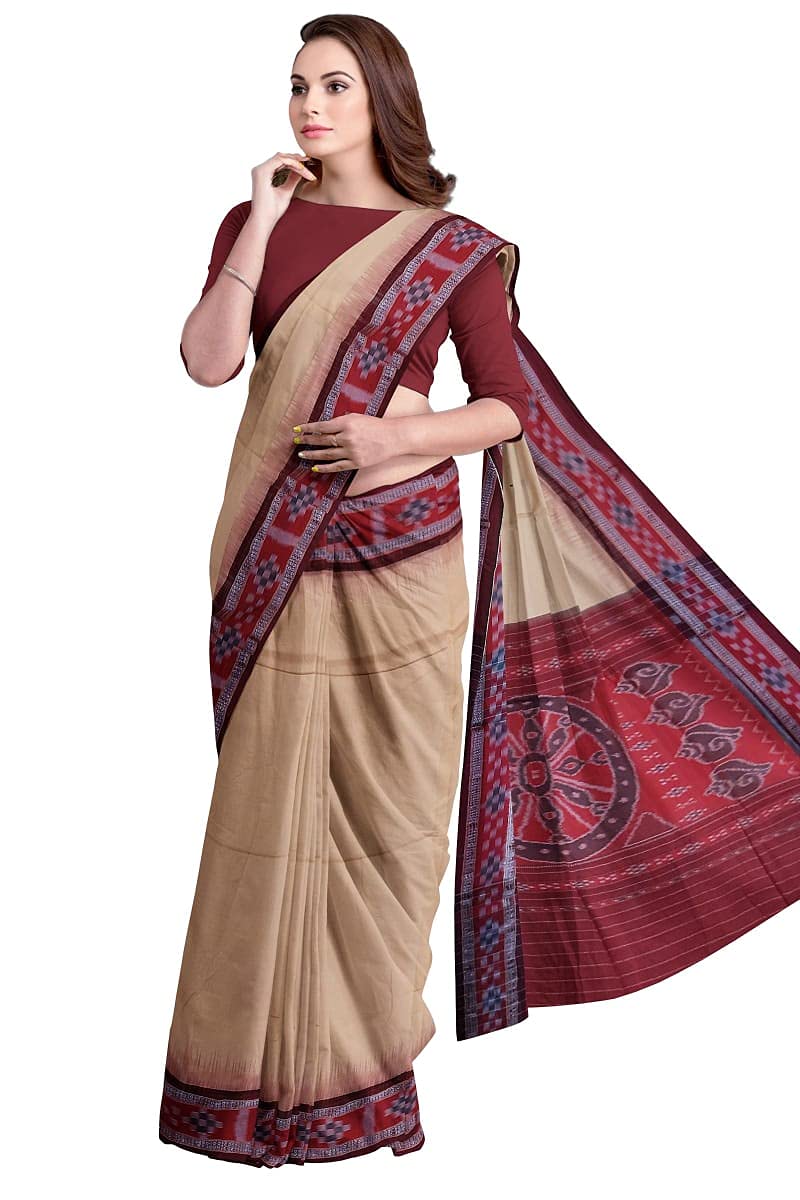 COTTONSILK & KHANDUAPATAOdisha Sambalpuri Handloom Ikat Women's Cotton Saree, Odisha Handloom Handmade Pure Cotton Khandua Saree, Ikkat Orissa Traditional Handloom Saree Without Blouse CK36