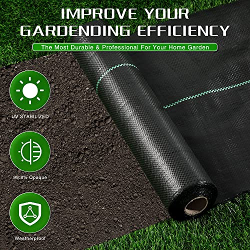 Weed Barrier Landscape Fabric Heavy Duty, 2.6FT x 100FT Thicken Garden Blocker Fabric Weed Mats, Weed Control Garden Cloth, Woven Geotextile Fabric for Garden Beds, Underlayment, Commercial Driveway