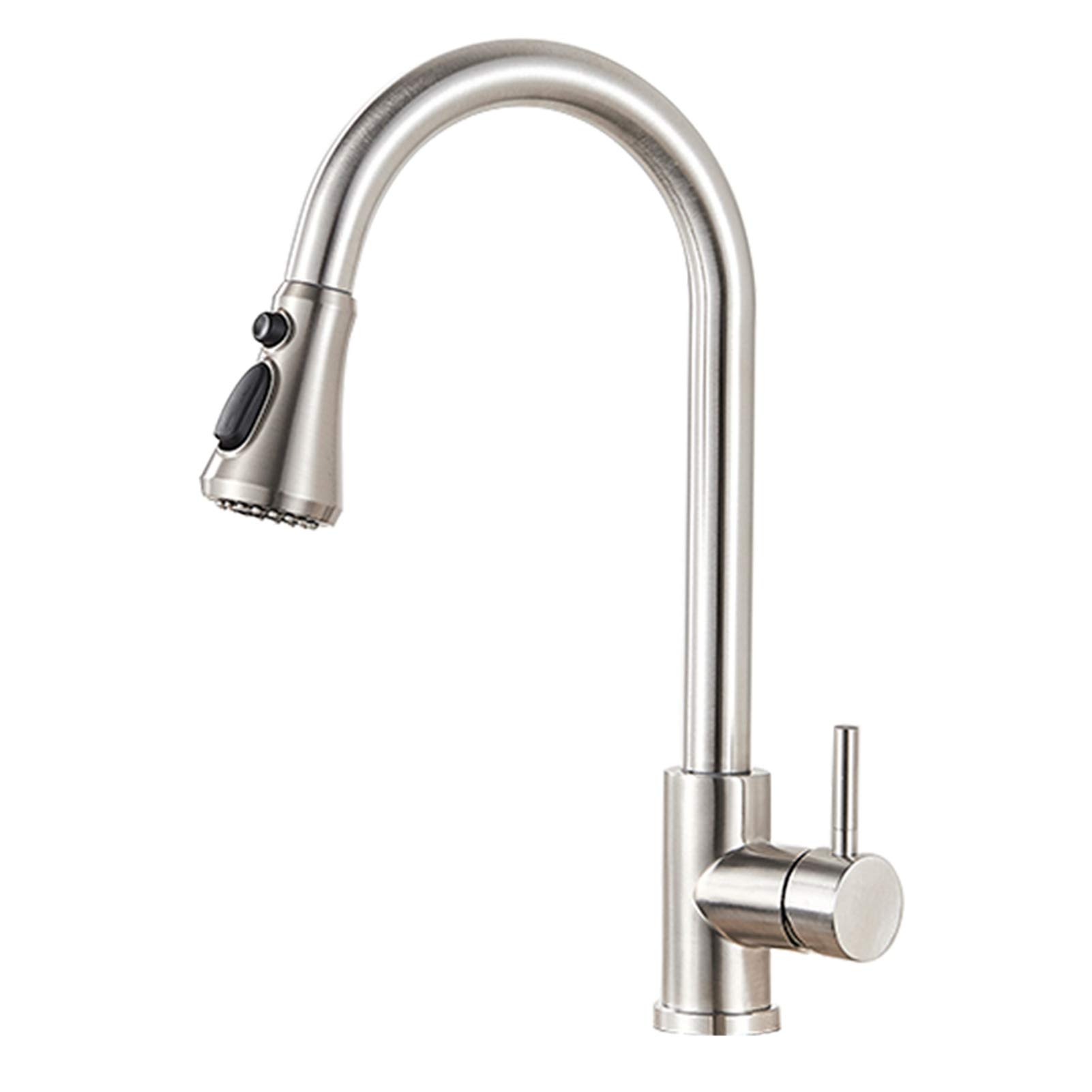 Robinet de cuisine nickel brossé avec mitigeur rétractable 3 voies chaud et froid