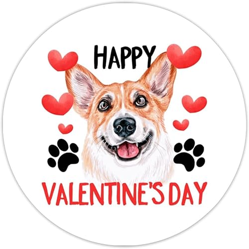 Miniatura 2 de Swavecat 100 calcomanías redondas de San Valentín con corazón rojo Corgi para perros, calcomanías redondas de vinilo para perros para el día de San