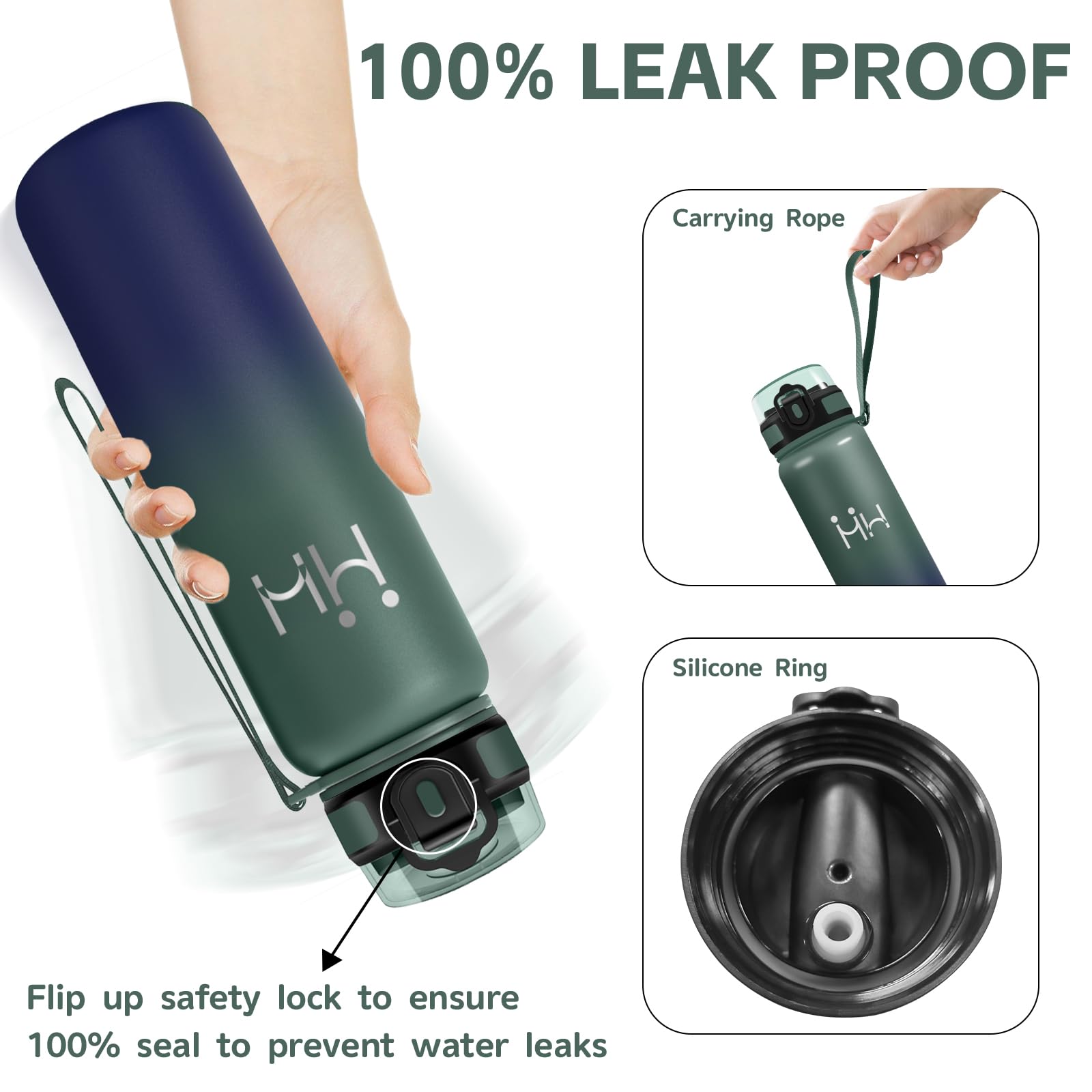 Borraccia Termica, Borraccia 1 Litro, senza BPA, Borraccie Acciaio Inox, Isolamento Sottovuoto, Senza Perdite, Borracce con Cannuccia, con Spazzolino per Cannuccia, per Palestra, Trekking