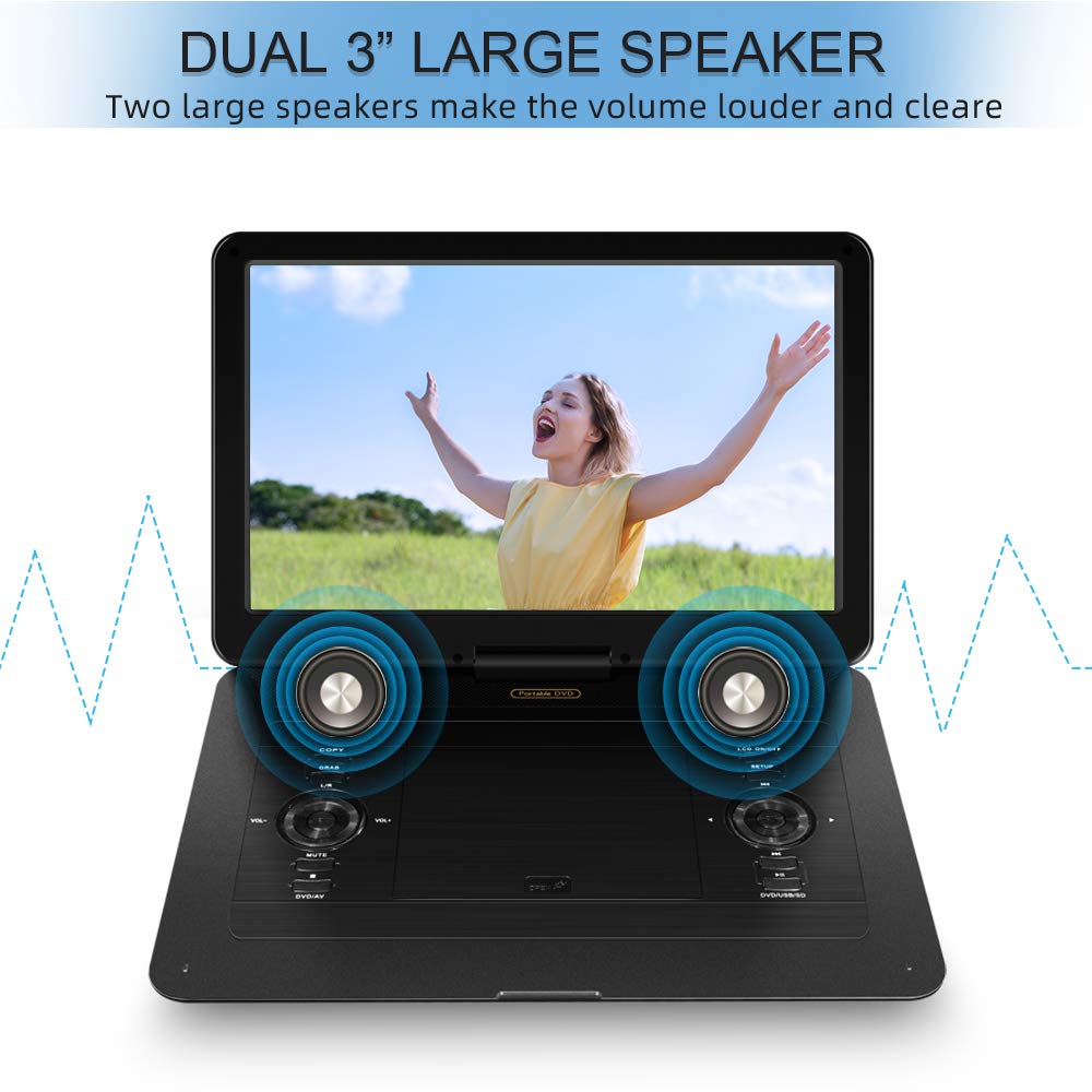 17.9" Portable DVD Player with 15.6" HD Swivel Screen, Personal DVD Player with 5 Hrs Rechargeable Battery, Mobile DVD Player for Kids, Home, Sync to TV, Support USB/SD & Multiple Disc Formats
