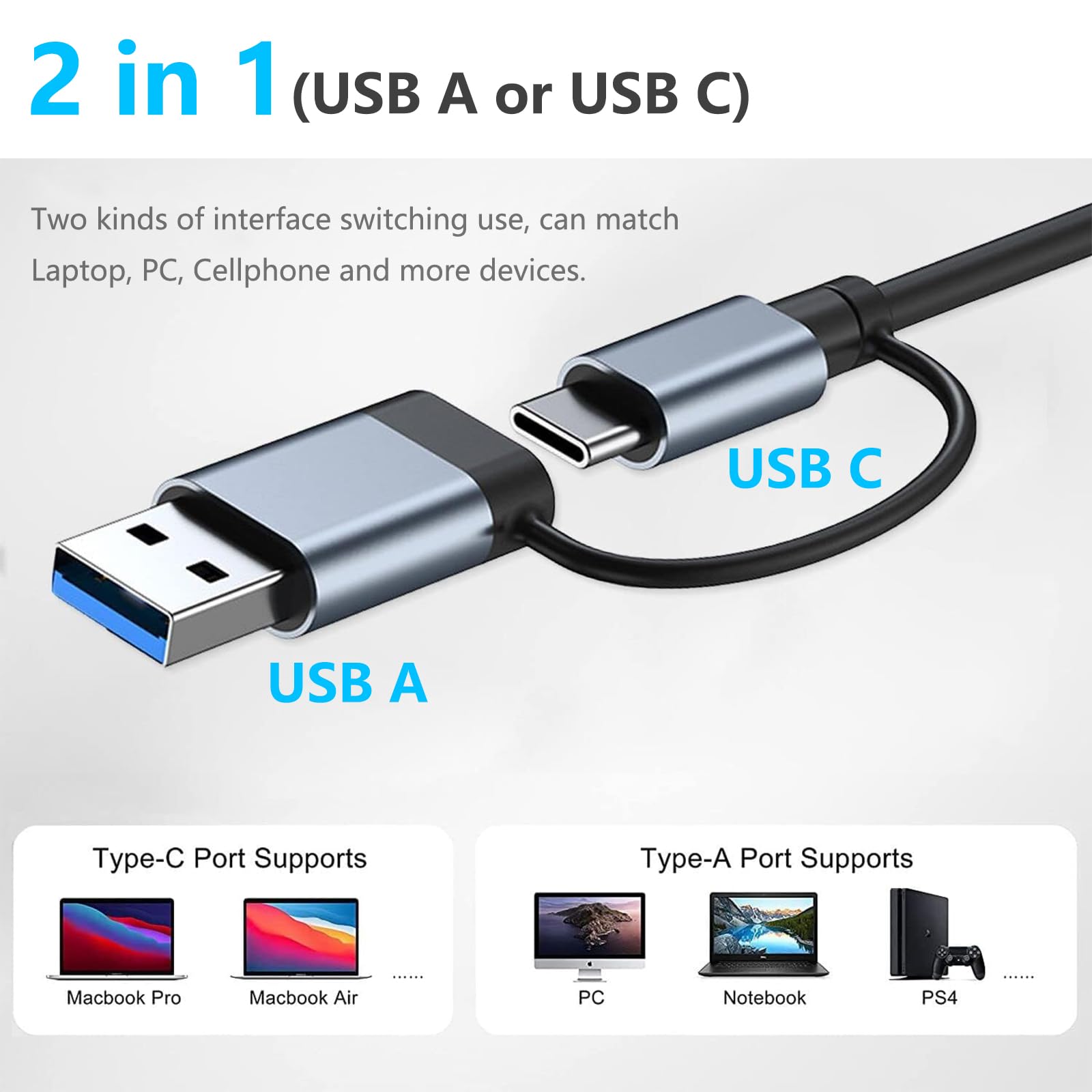 Hub USB C 3.0, adaptateur multiport 8 en 2 avec lecteur de carte SD & TF, ports 3.0 et 2.0, pour MacBook Air/Pro, Galaxy, iPad, Windows