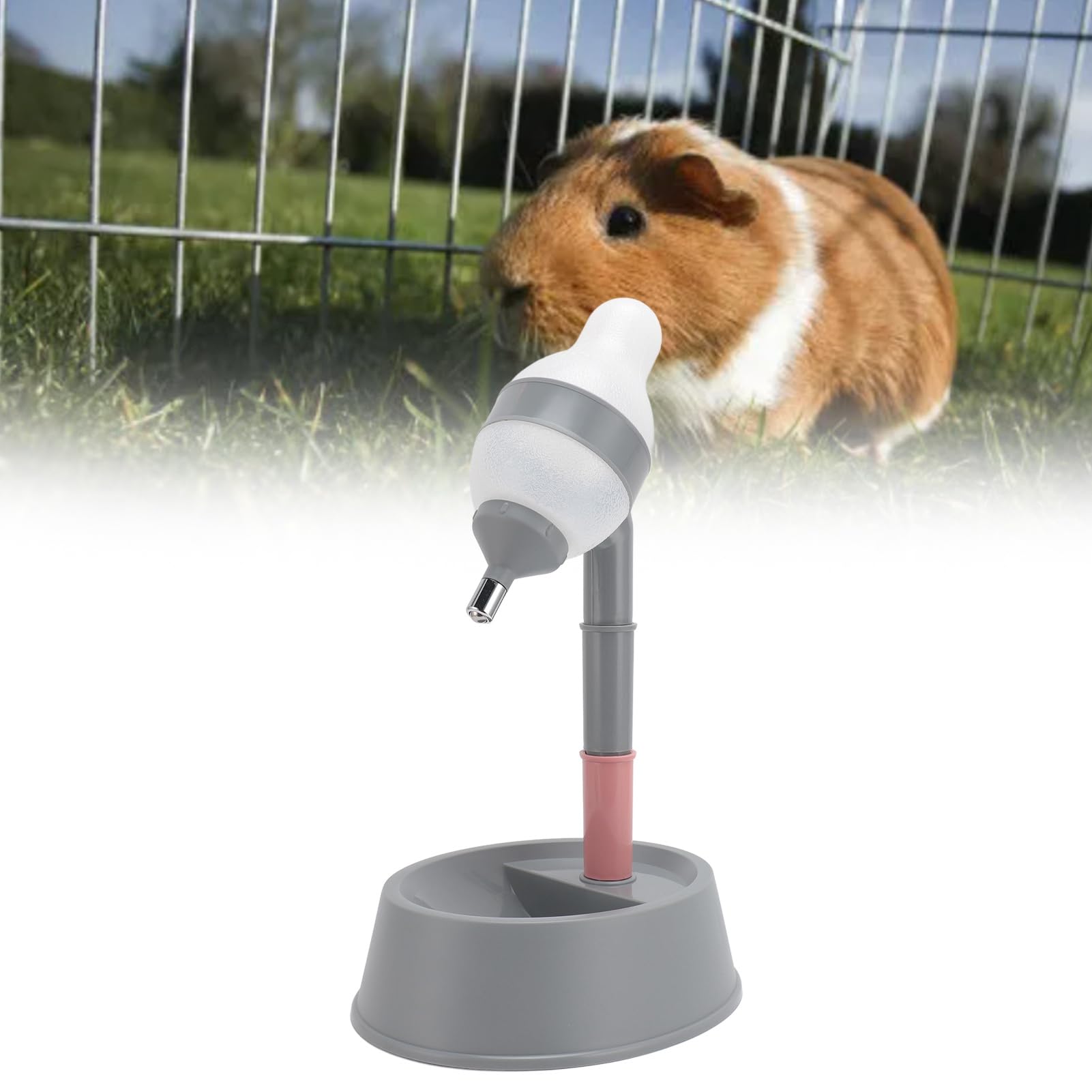 Distributore d'acqua per animali domestici 2 in 1 Ciotola per cani gatti con asta staccabile Alimentazione automatica dell'acqua Altezza regolabile 3 altezze per animali domestici (Grigio)