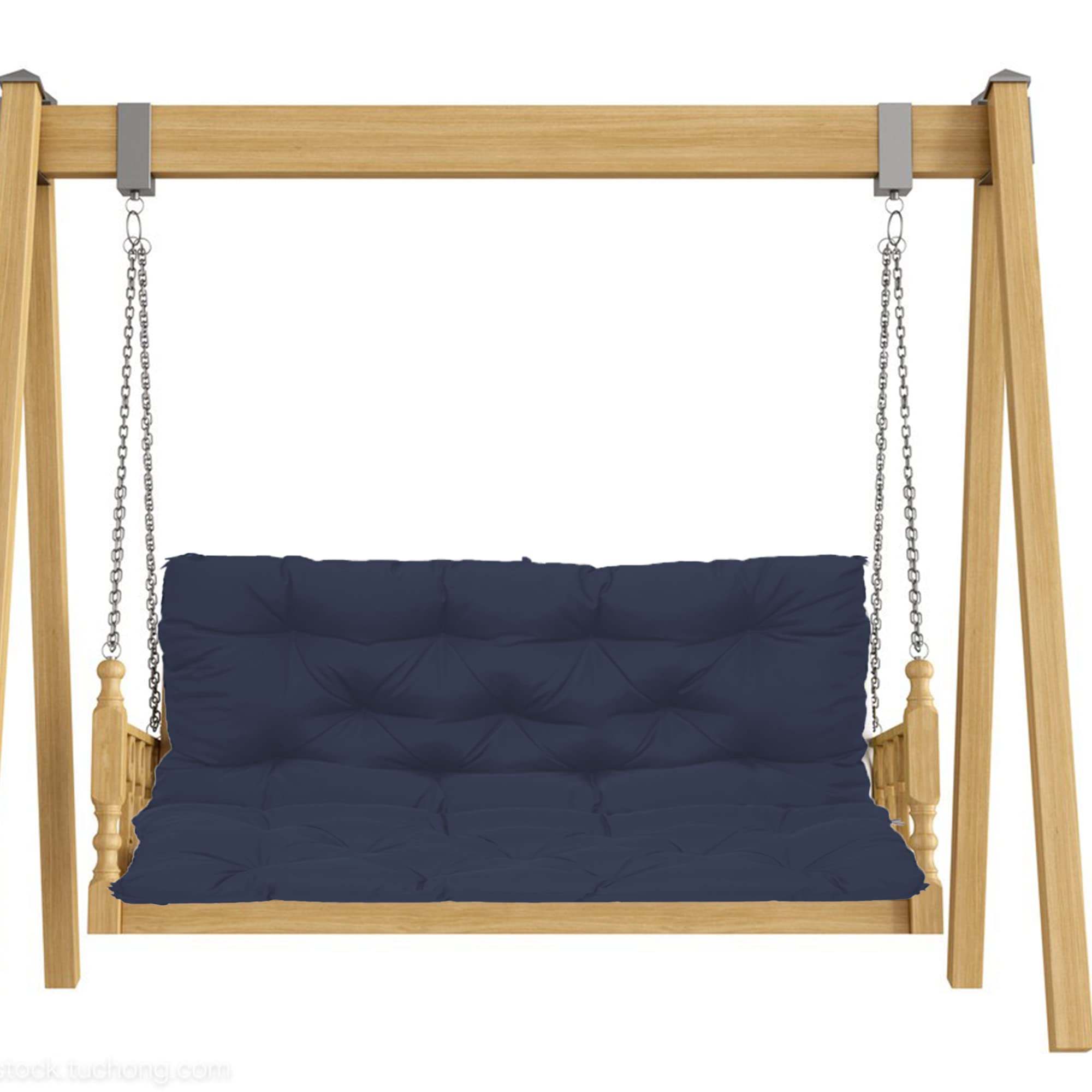 Coussin de jardin bleu marine pour causeuse en bois et terrasse conviviale