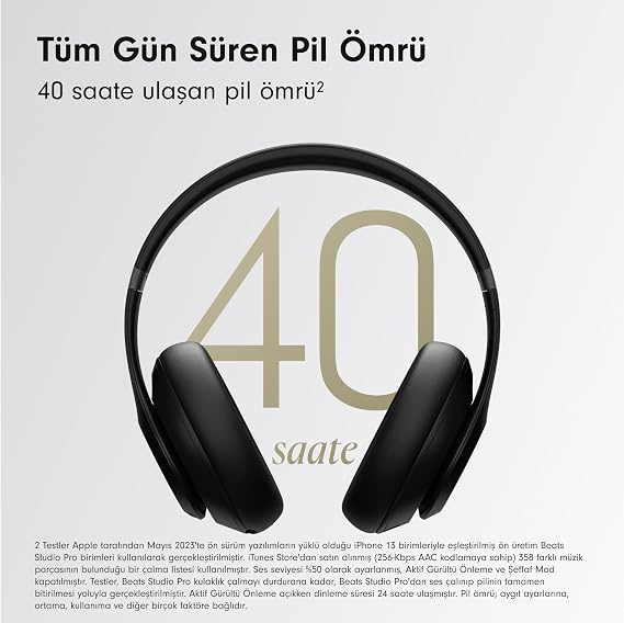 Beats Studio Pro - Gürültü Önleme Özellikli Kablosuz Bluetooth Kulaklık - Kişiselleştirilmiş Uzamsal Ses, USB-C Kayıpsız Ses, Apple ve Android Uyumluluğu, 40 Saate Varan Pil Ömrü - Siyah