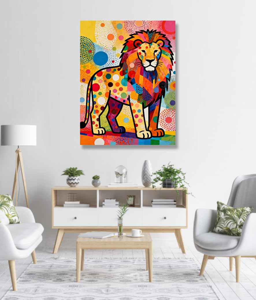 GYSDKUS Tableau Lion Pop Art Coloré sur Toile. A03. 70x90cm. Sans Cadre