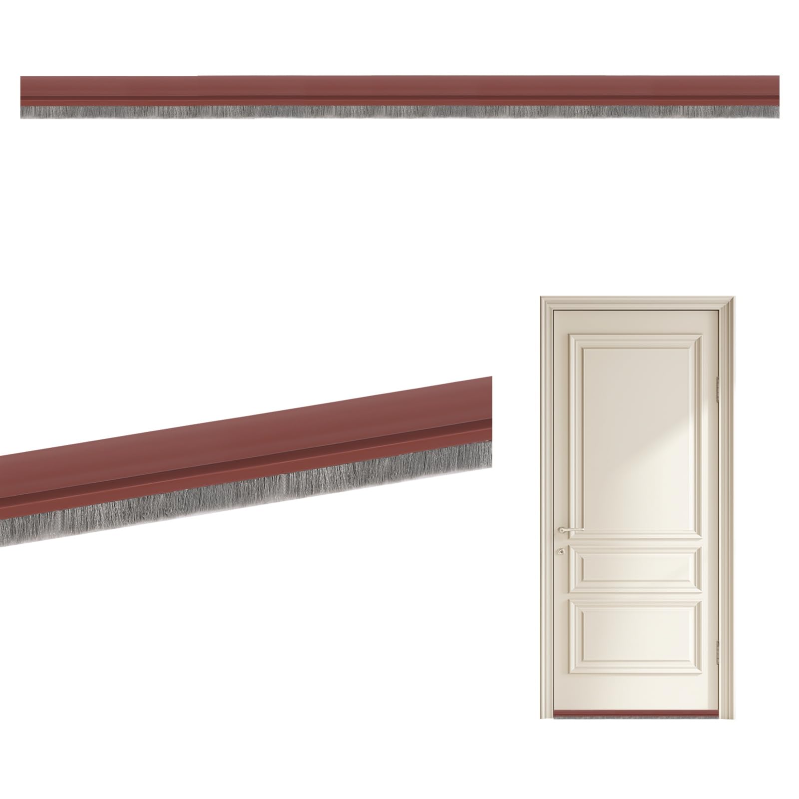 Burlete Puerta Entrada Cepillo Puerta Entrada Autoadhesivo Burlete Bajo Puerta 100 cm Burlete Puerta Exterior para Puertas Interiores y Delanteras (Marrón)