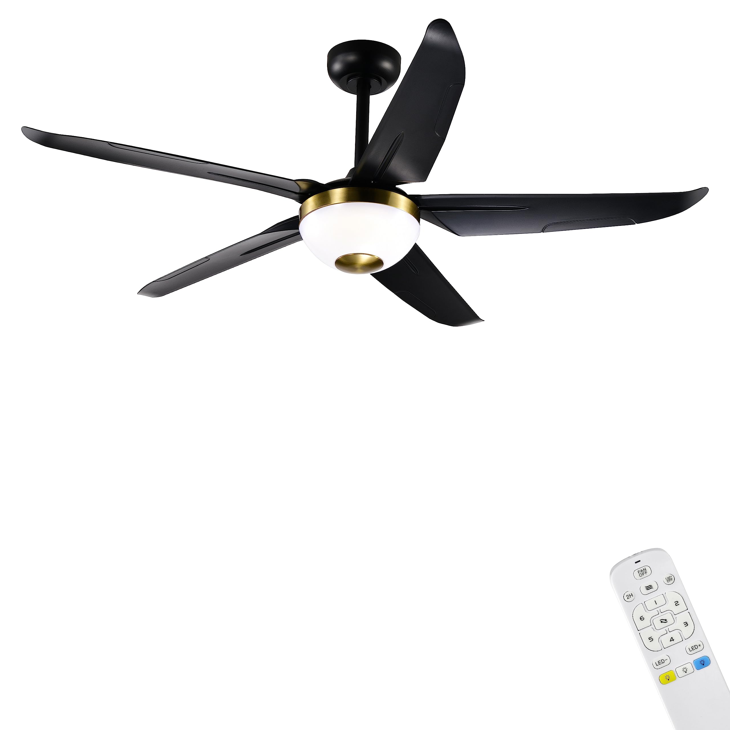 Duckbeer 52" Modern Indoor Noiseless Reversible ETL DC Ceiling Fan, Dimmable LED Light Remote Control Matte Blackâ€¦