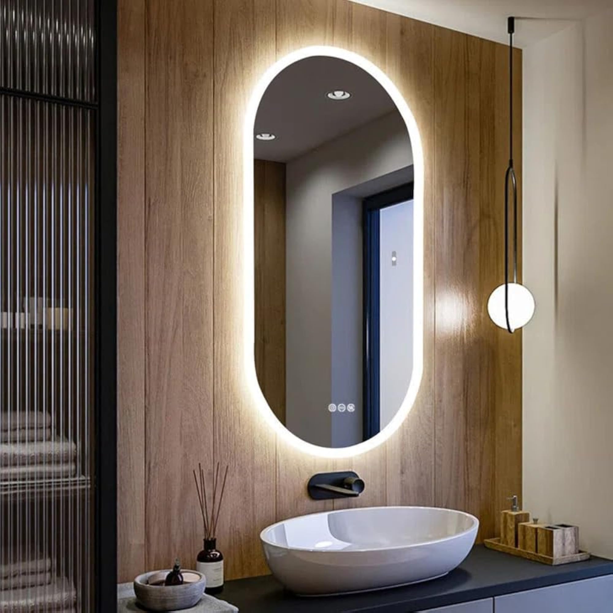 Capsule LED Bathroom Vanity Mirror with Corner Glow Lighting