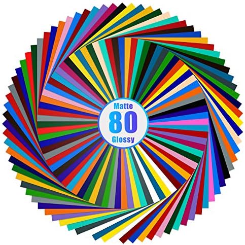 Lya Vinyl 80 Self Adhesive Vinyl, 40 Matte & 40 Glossy Color Permanent Vinyl Sheets for Cricut and Silhouette, Party Decoration, Sticker, Craft Cutter, Car Decal