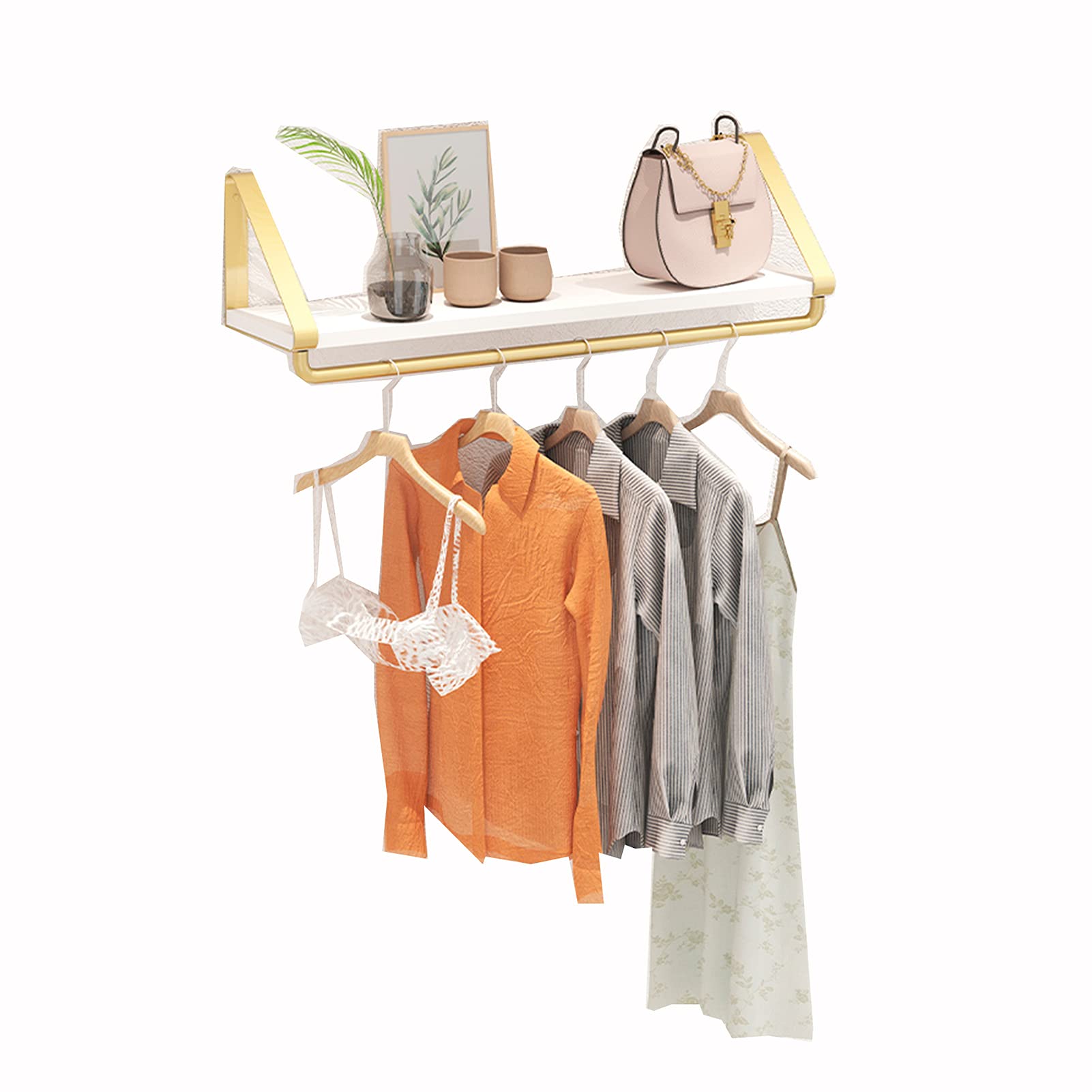 Rieles para ropa de metal resistente con soporte dorado de pared