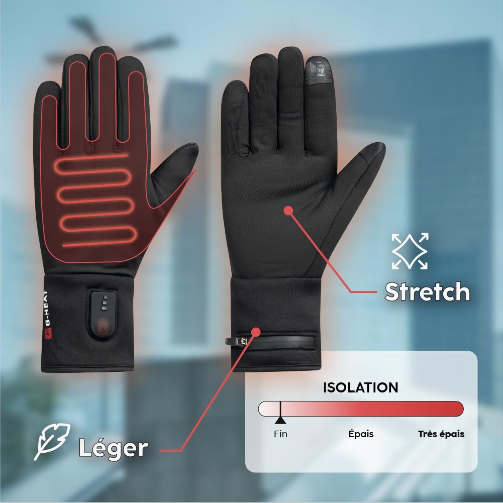 G-Heat - Guanti riscaldati - Misti - Ultra-Fins - Tattili - Leggeri - Traspiranti. Usi: Sport, Mobilità, Lavoro, Fornito con Batterie e cavo di Ricarica