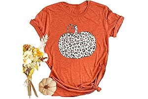 Womens Halloween Leopard Pumpkin Printed Funny Tshirt Short Sleeve Graphic Fall Tops
