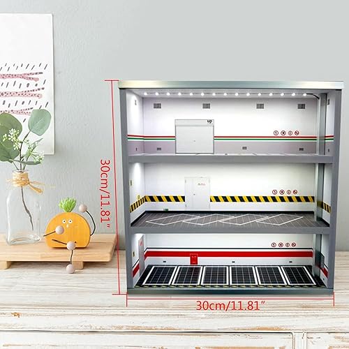 Miniatura 7 de BEYANEE Modelo de simulación de estacionamiento, iluminación LED, colección de coche de garaje de 3 capas, modelo de garaje de reparación de